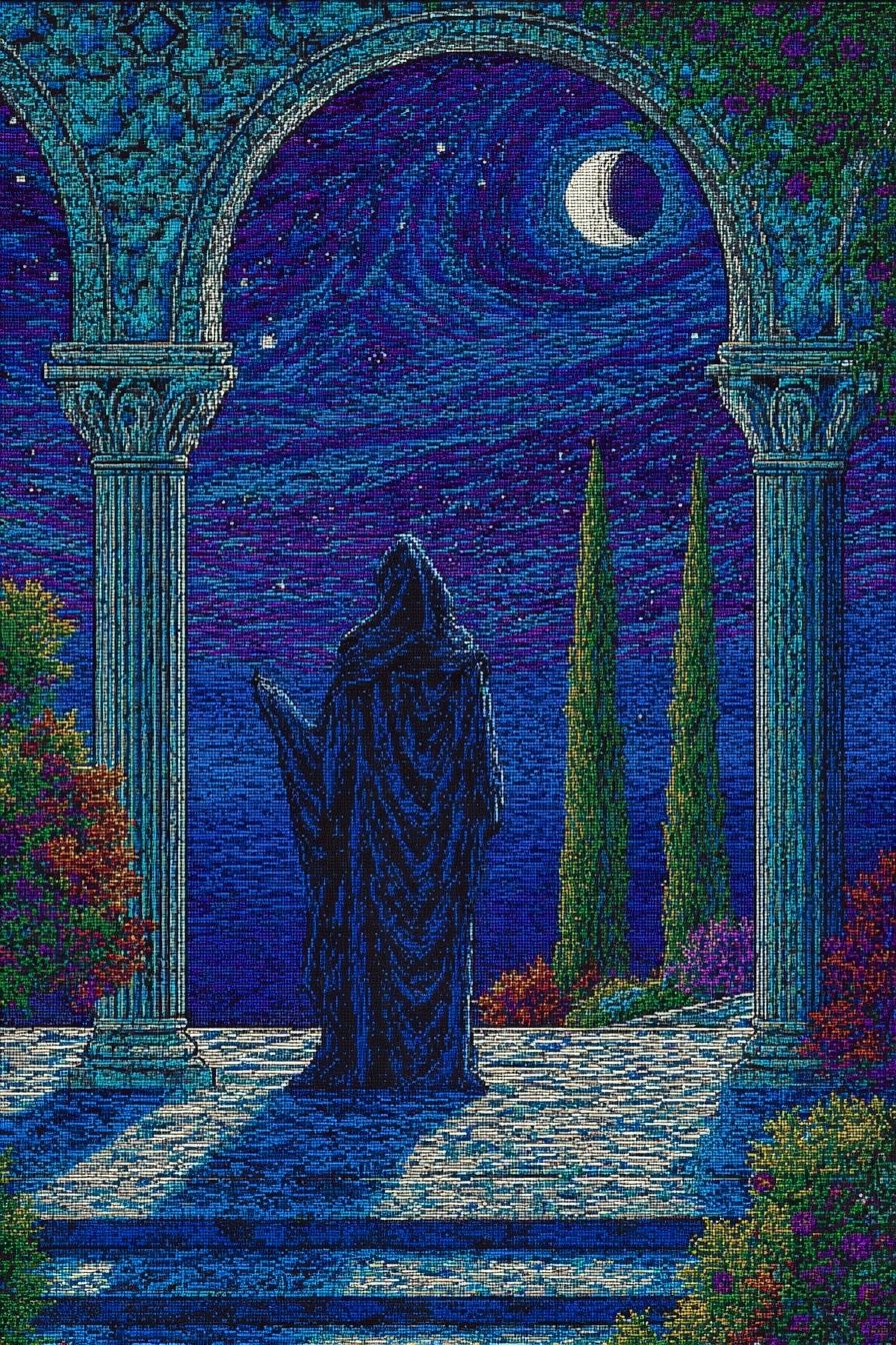 Moonlit Garden Archway Print. poster — fine-art art