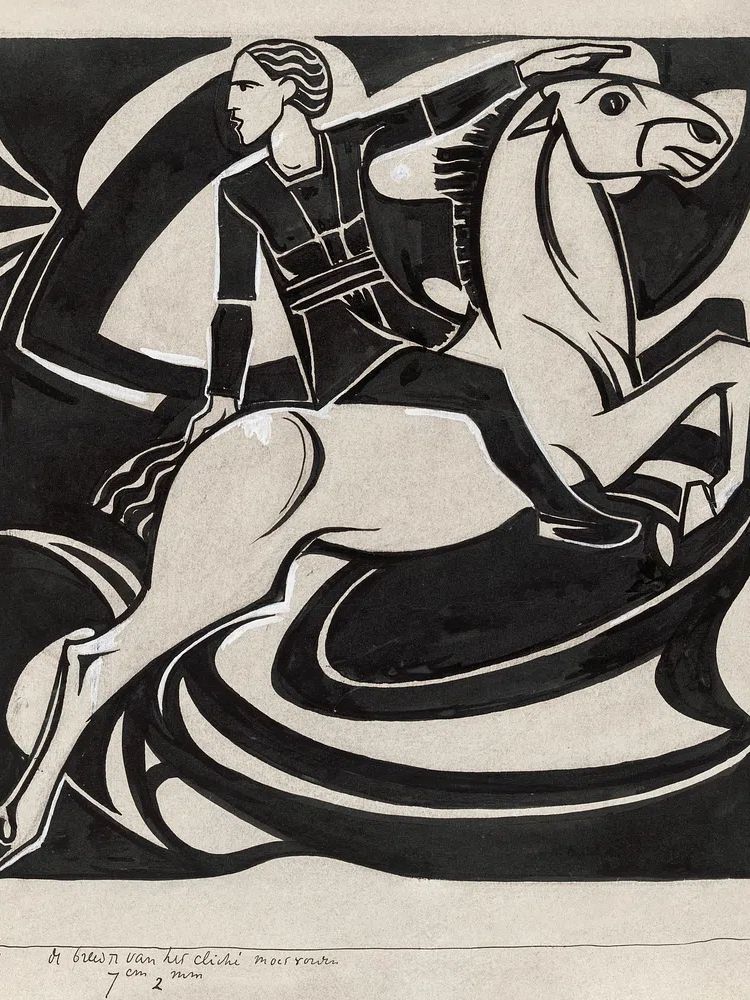 Man horseback (1878–1938) drawing high. poster — fine-art art
