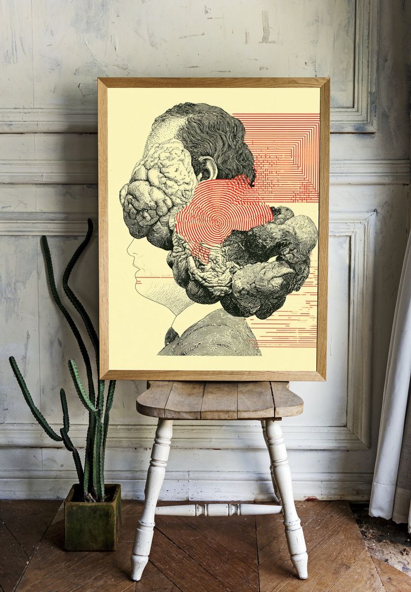 Surreal Brain Profile Print. room preview