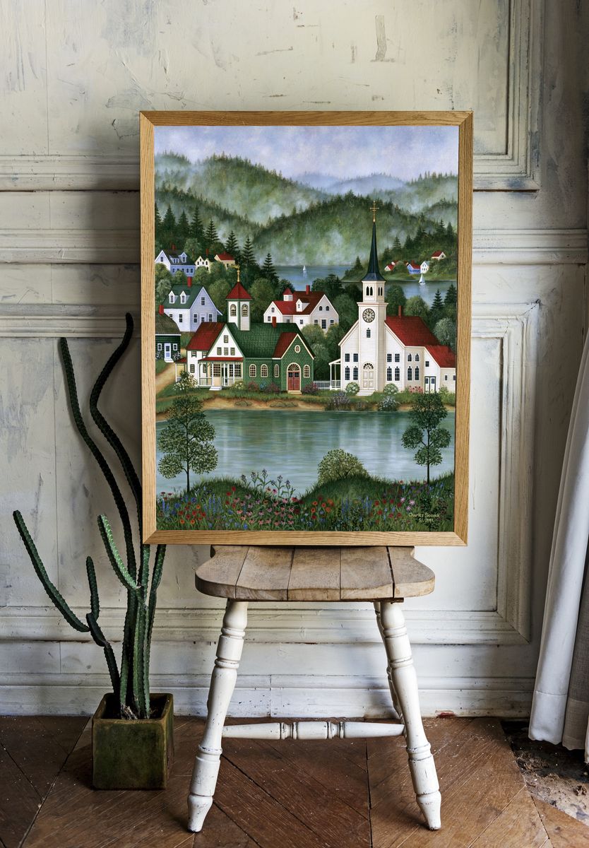 New England Village Landscape Print. room preview