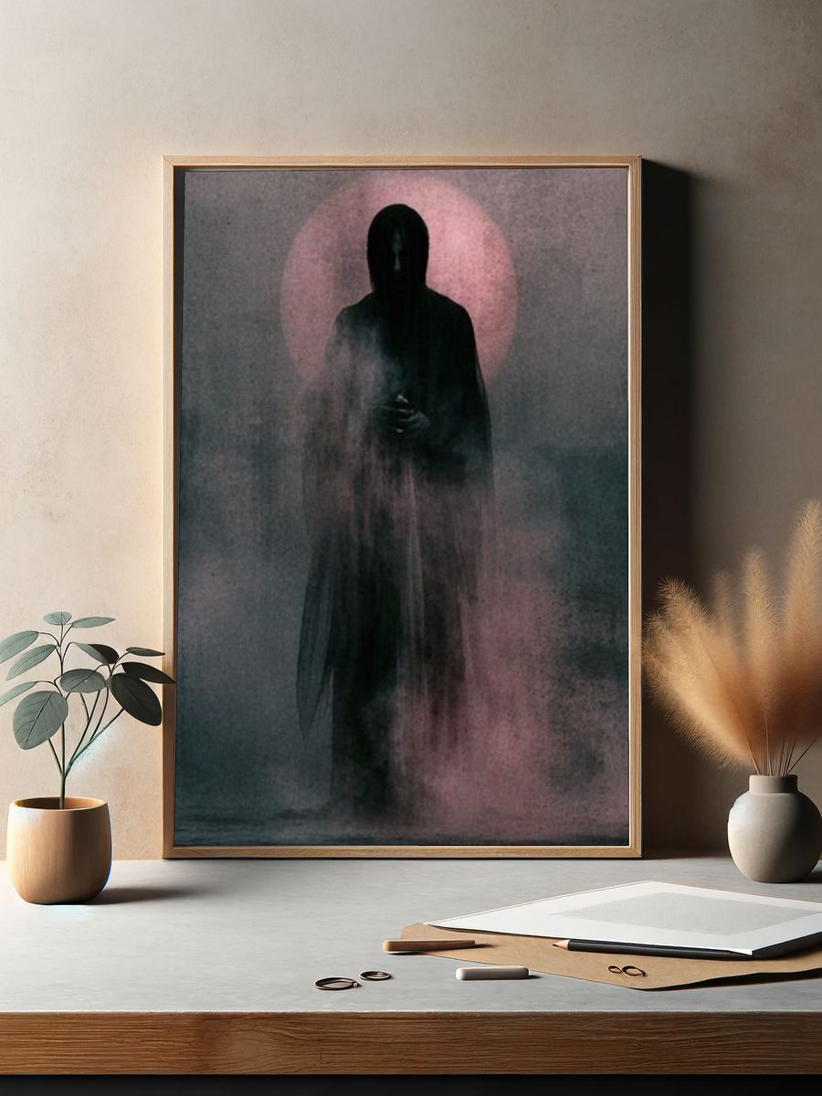 Hooded Figure in Pink Mist Poster. — room view 2