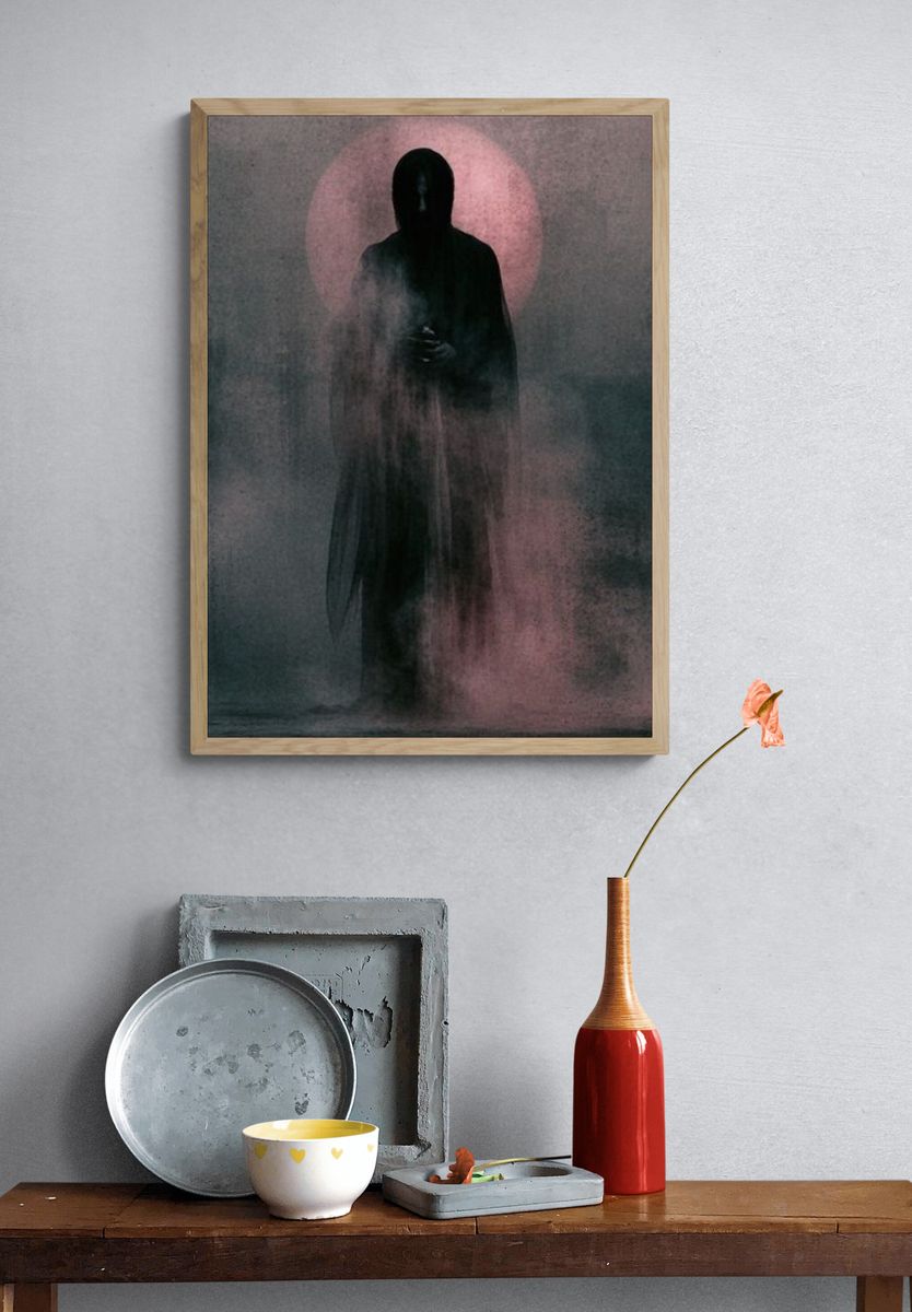 Hooded Figure in Pink Mist Poster. — room view 3