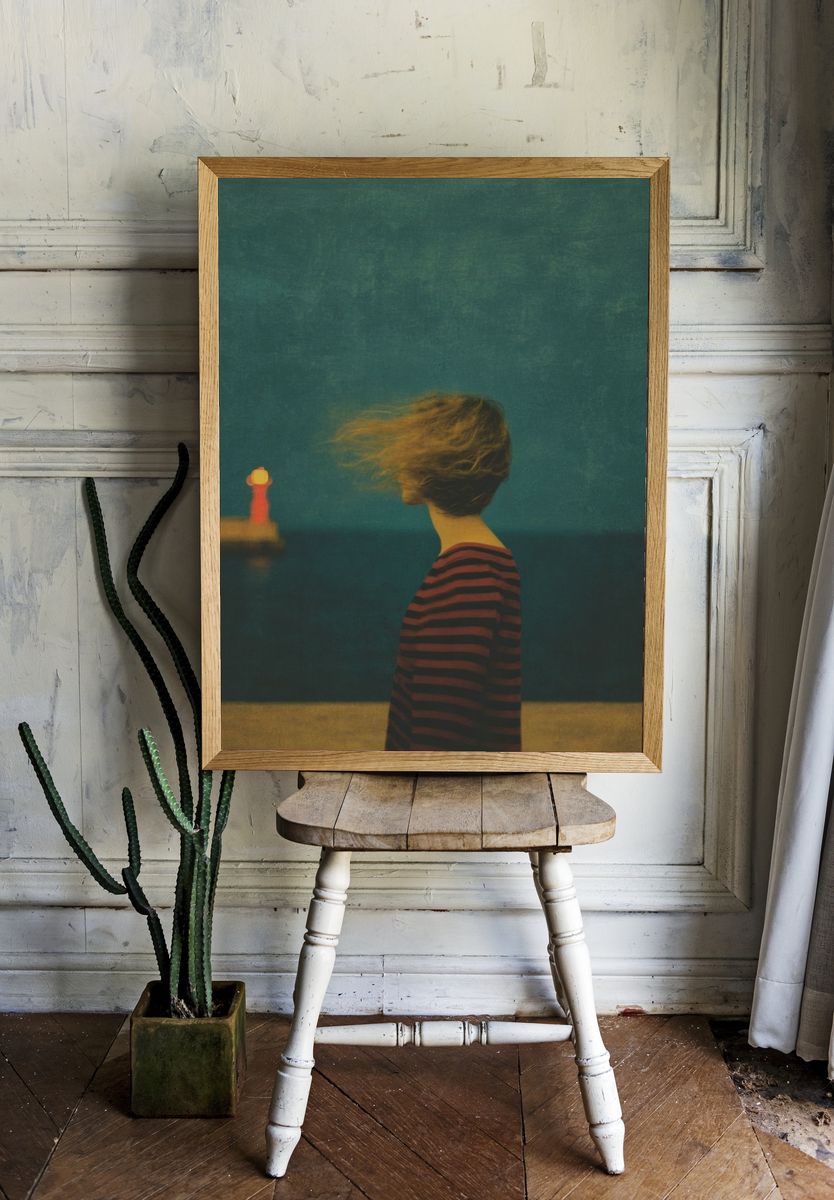 Seaside Figure Surrealism Print. room preview