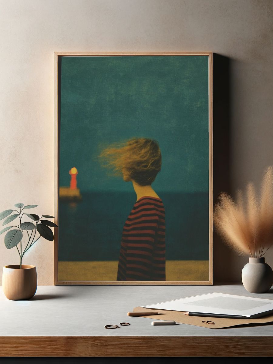 Seaside Figure Surrealism Print. — room view 2