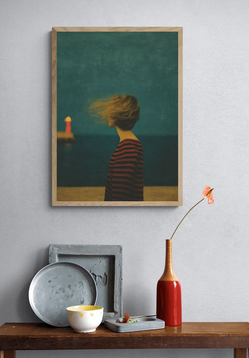 Seaside Figure Surrealism Print. — room view 3