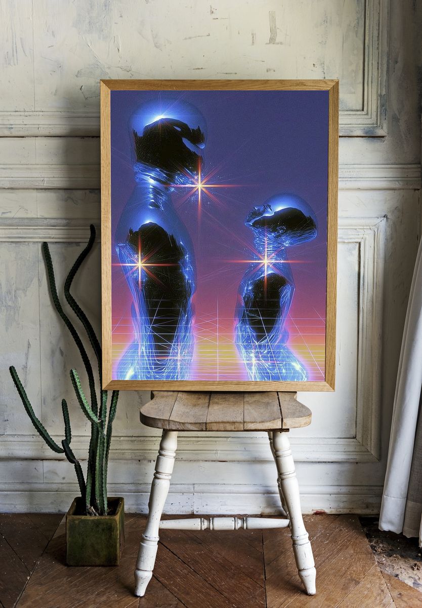 Neon Figures Surrealism Poster. room preview