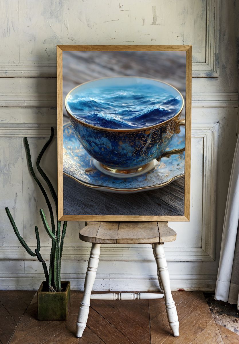 Ocean Teacup Still Life Print. — room view 1