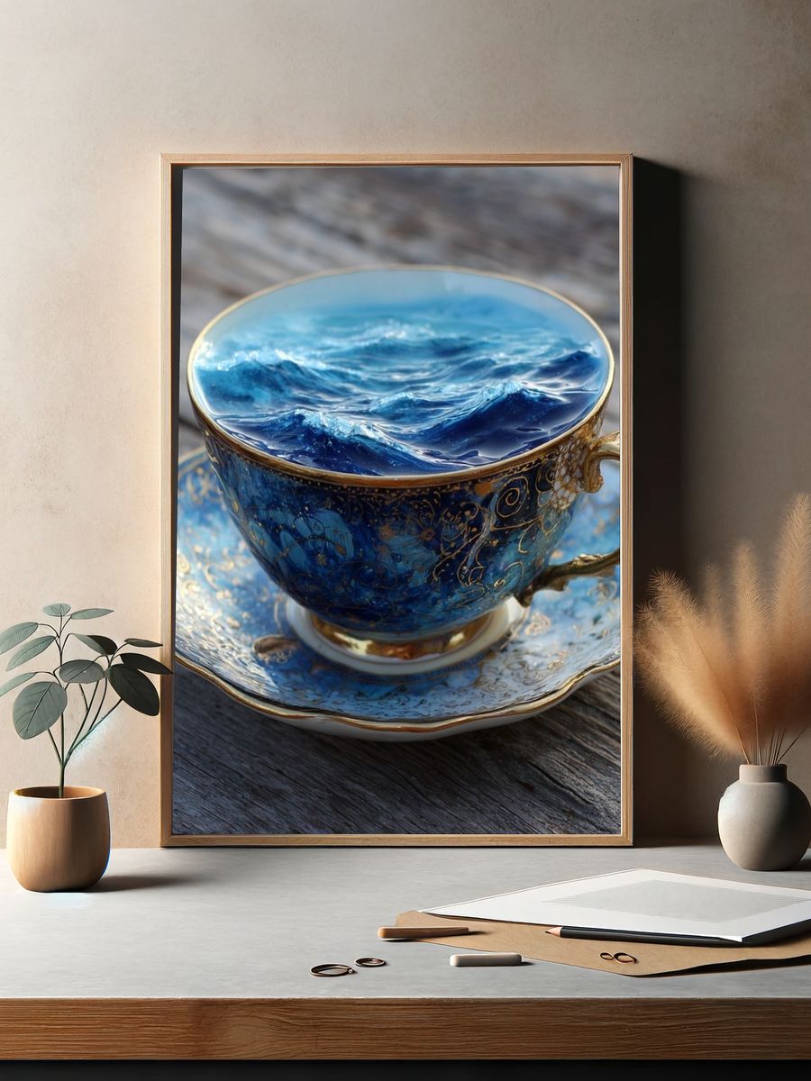 Ocean Teacup Still Life Print. — room view 2