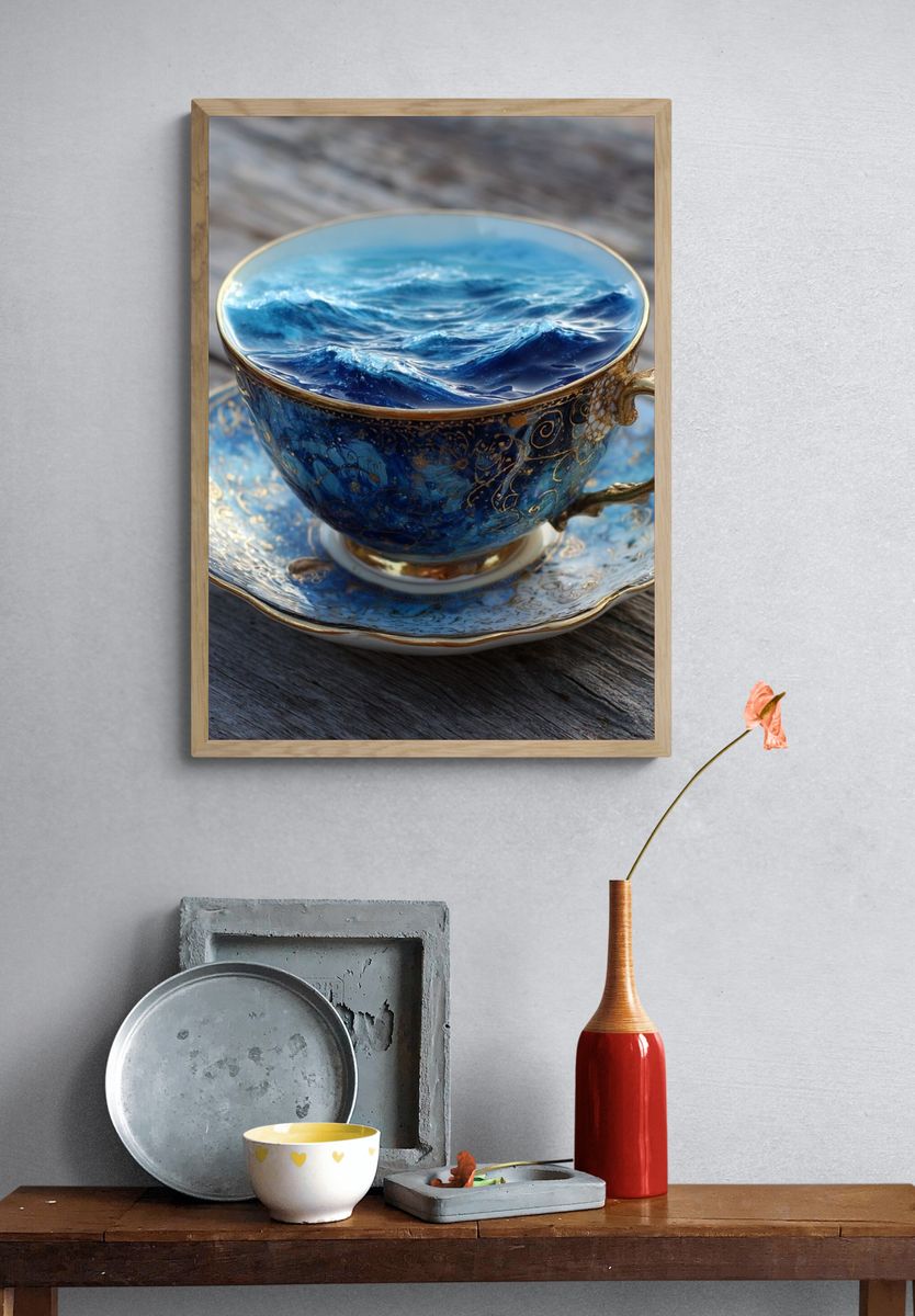 Ocean Teacup Still Life Print. — room view 3