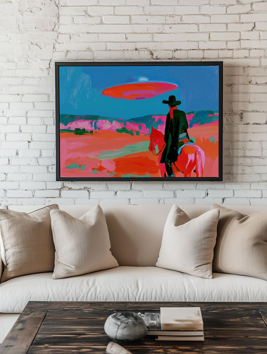 Cowboy on Horse Fine-Art Print. room preview