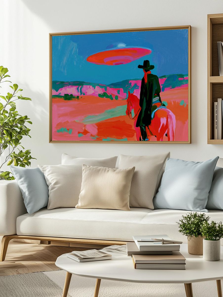 Cowboy on Horse Fine-Art Print. — room view 2