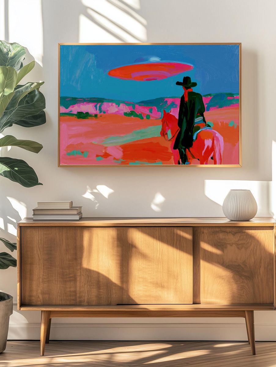 Cowboy on Horse Fine-Art Print. — room view 3