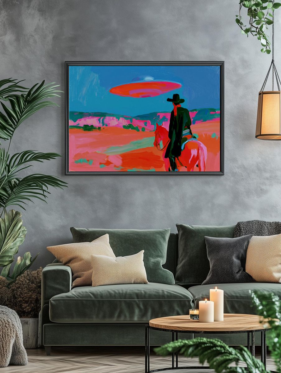 Cowboy on Horse Fine-Art Print. — room view 4