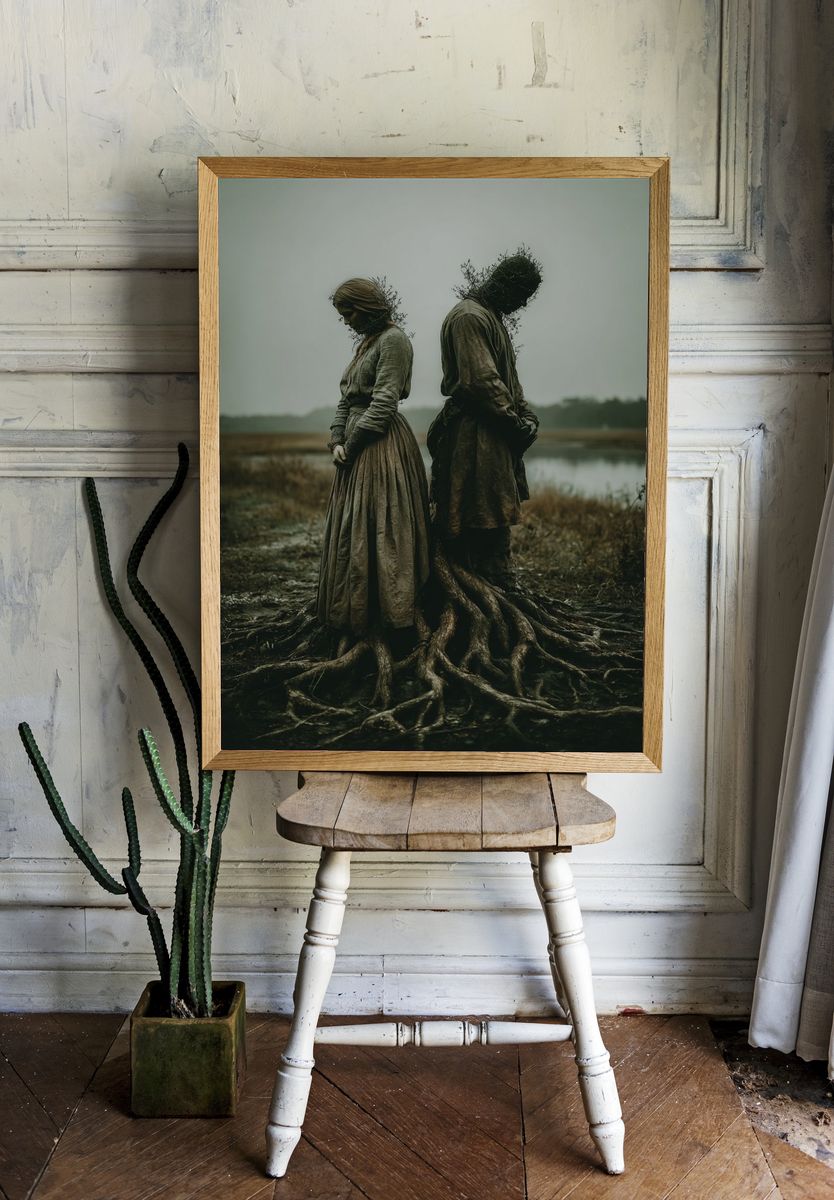 Rootbound Figures Surrealism Print. — room view 1