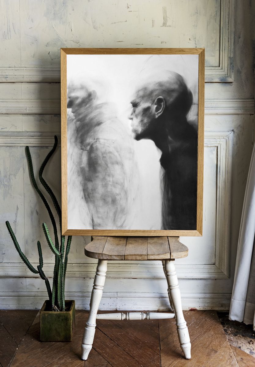 Blurred Figures Black-White Poster. room preview