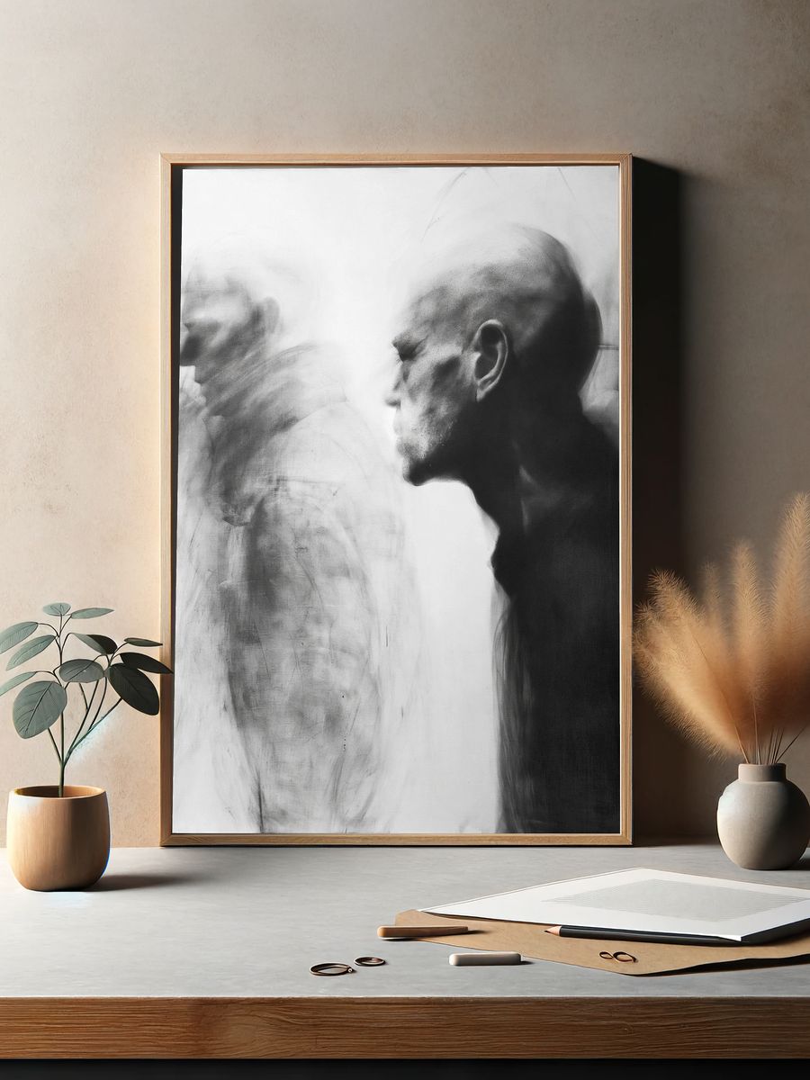 Blurred Figures Black-White Poster. — room view 2