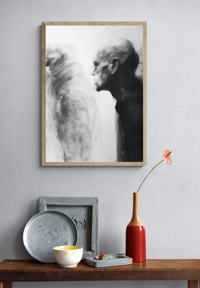 Blurred Figures Black-White Poster. — room view 3
