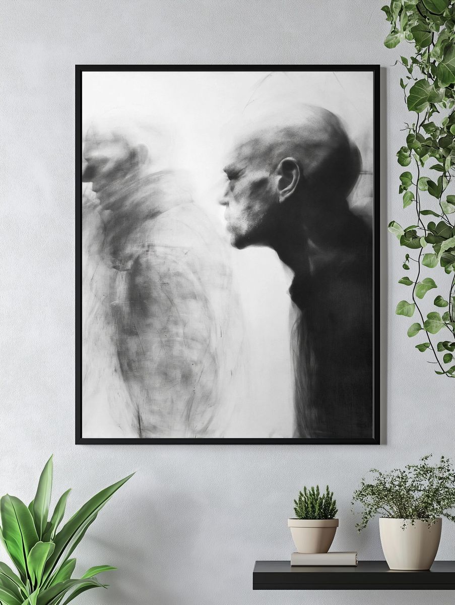 Blurred Figures Black-White Poster. — room view 4