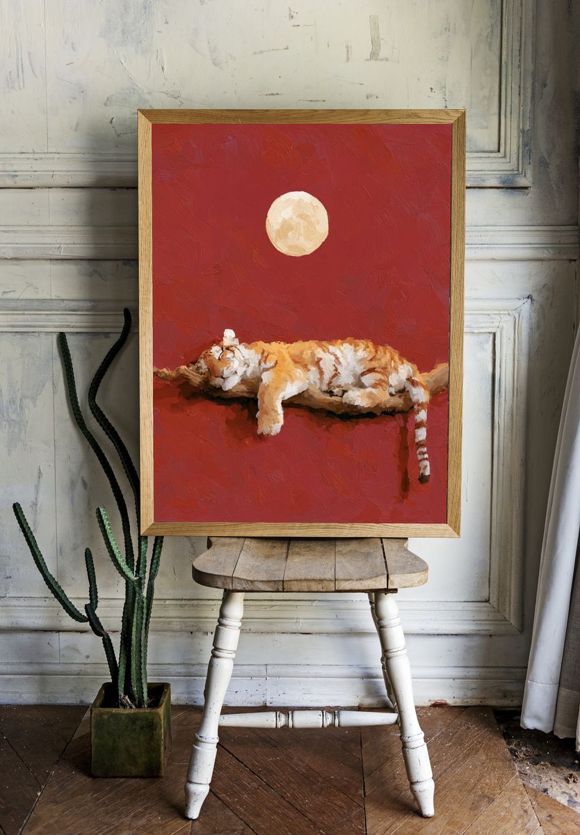 Sleeping Cat Moon Poster. room preview