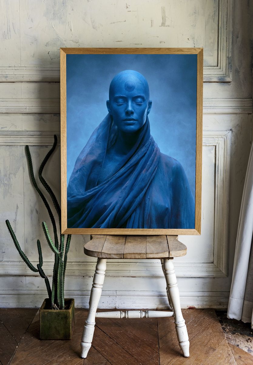 Blue Meditative Figure Fine-Art Print. — room view 1