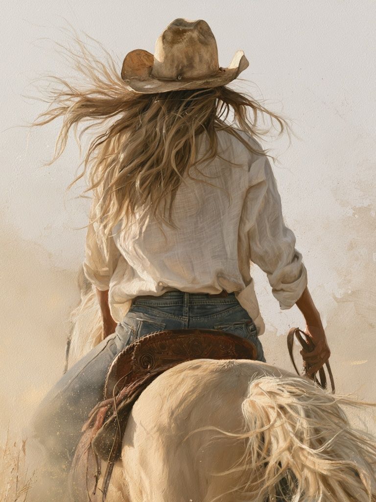 Cowgirl on Horseback — Fine-Art Print. poster — fine-art art