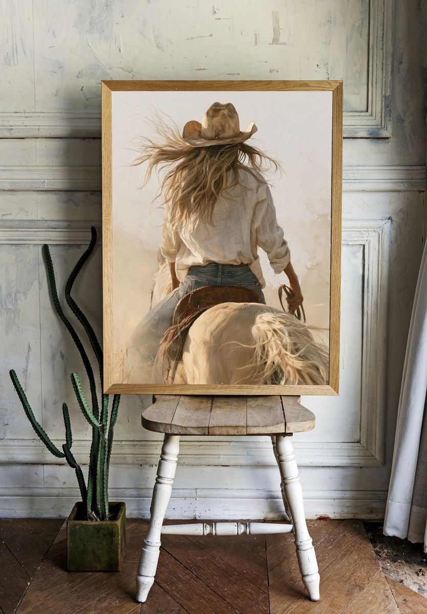 Cowgirl on Horseback — Fine-Art Print. room preview