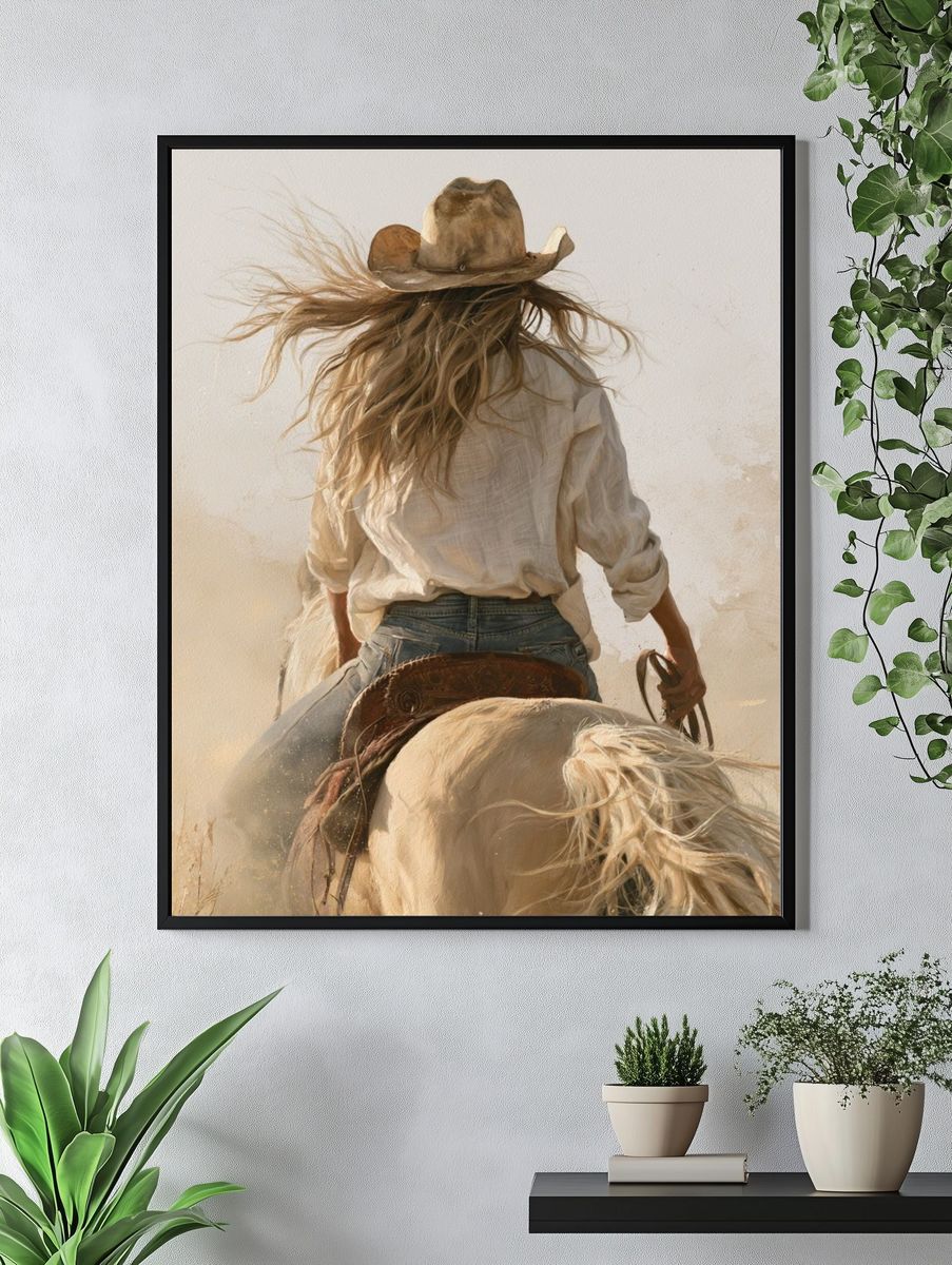 Cowgirl on Horseback — Fine-Art Print. — room view 4