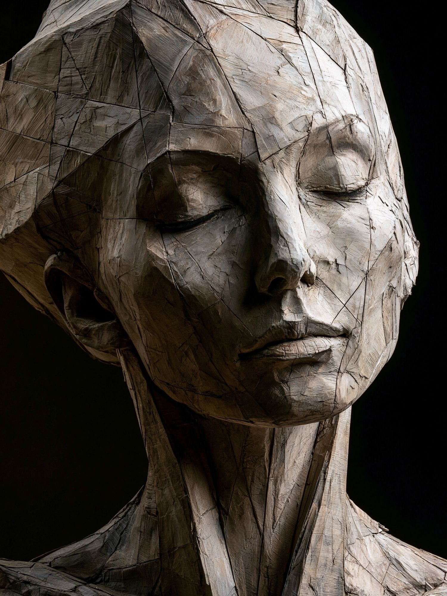 Wooden Face Sculpture Print. poster — fine-art art