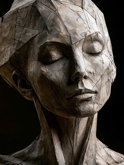 Wooden Face Sculpture Print. poster
