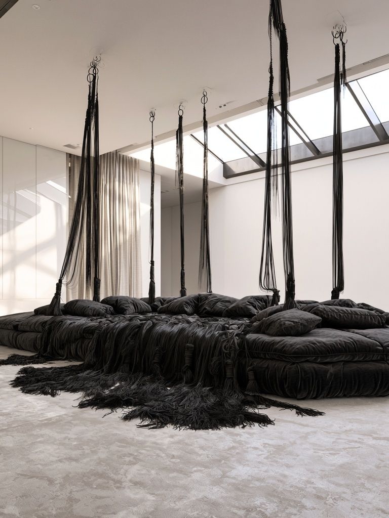 Suspended Black Textile Installation Print. poster detail