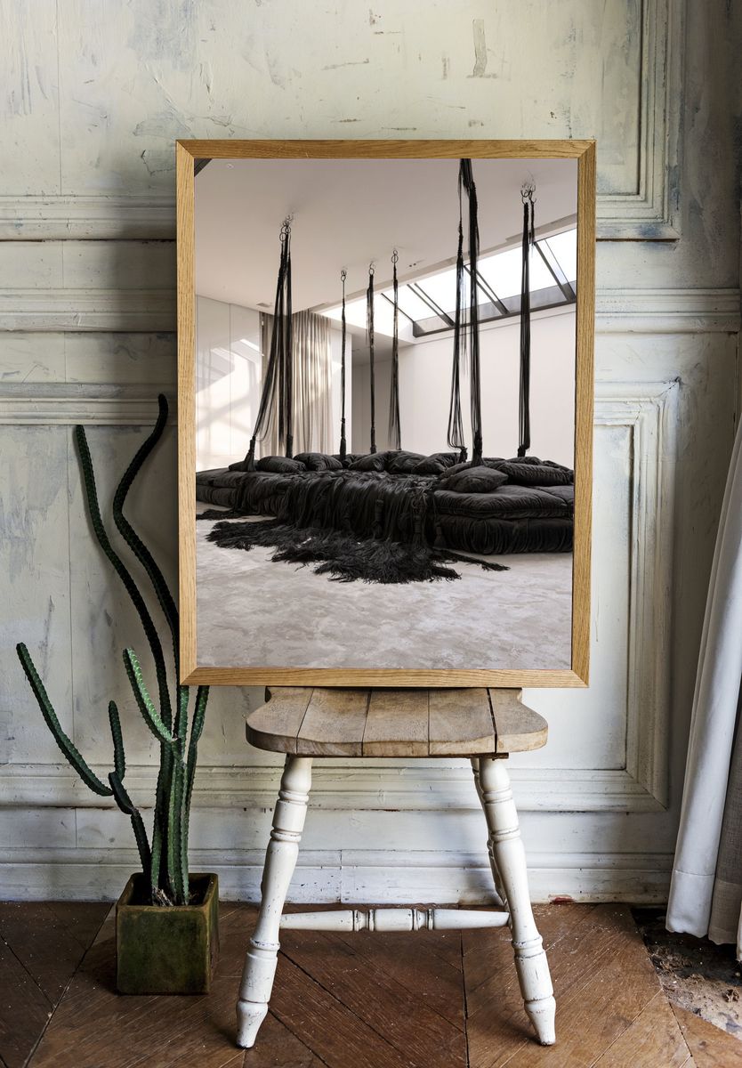 Suspended Black Textile Installation Print. — room view 1