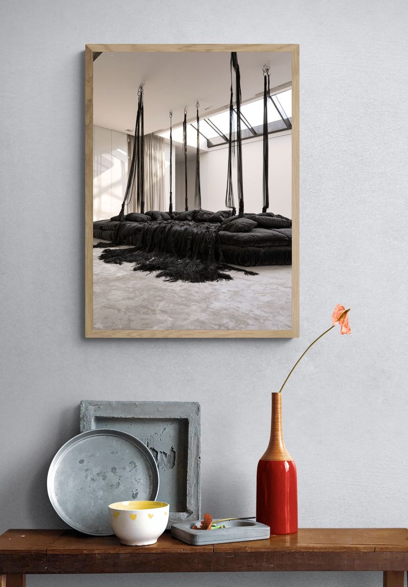 Suspended Black Textile Installation Print. — room view 3