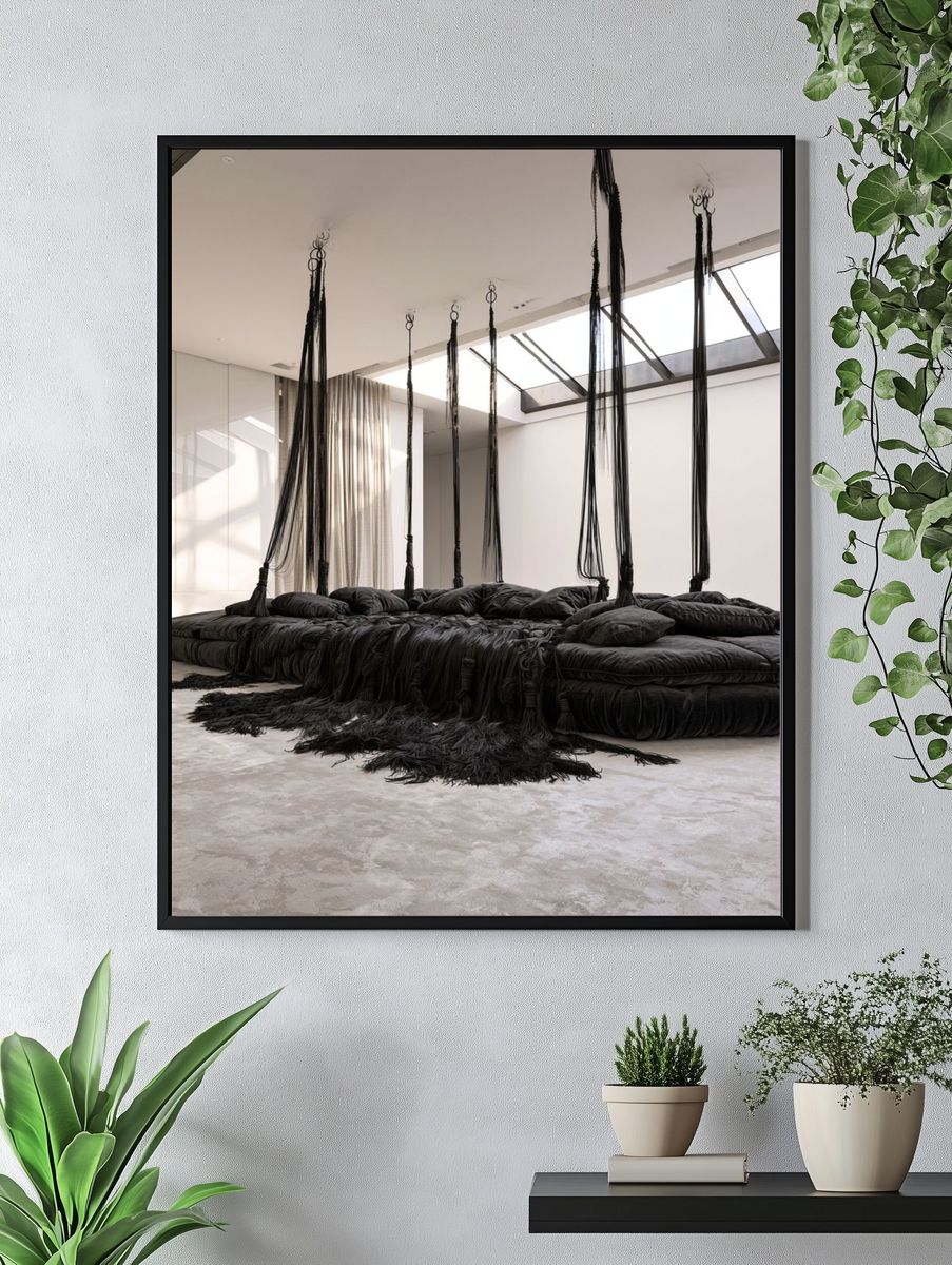 Suspended Black Textile Installation Print. — room view 4