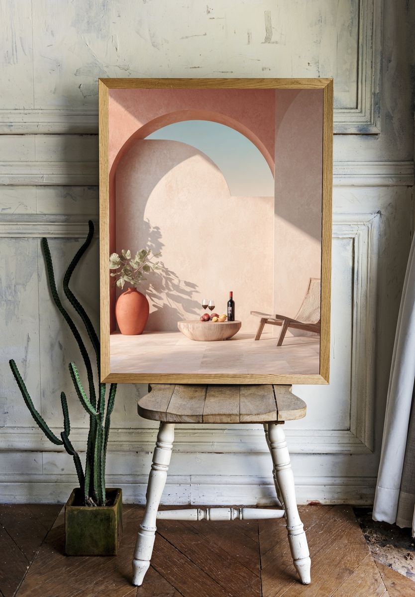 Mediterranean Terrace Still Life Print. room preview