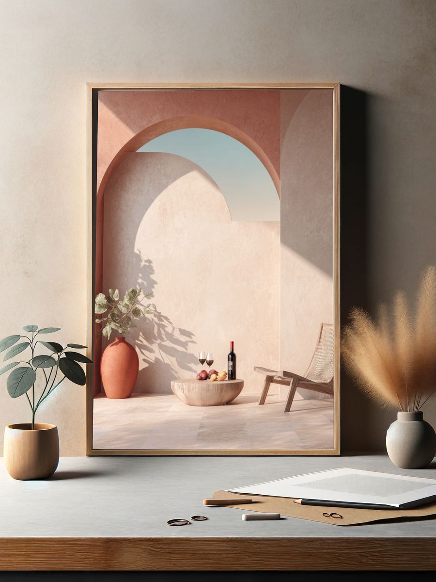 Mediterranean Terrace Still Life Print. — room view 2