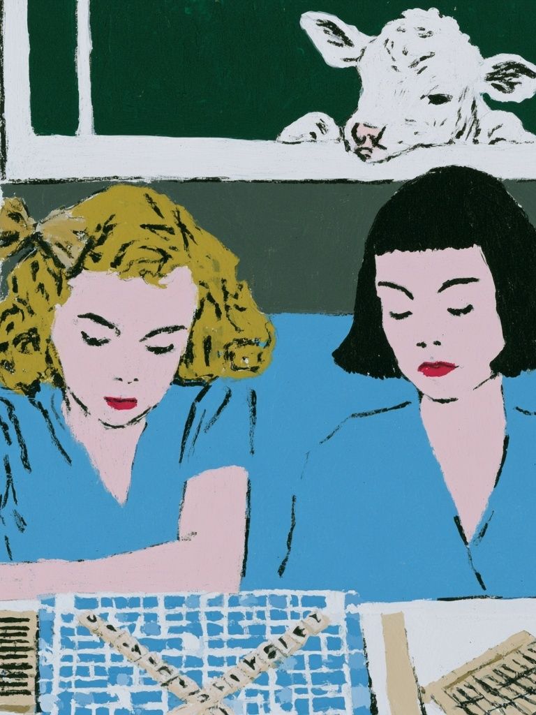 Two Women with Calf — Fine-Art Print. poster — fine-art art