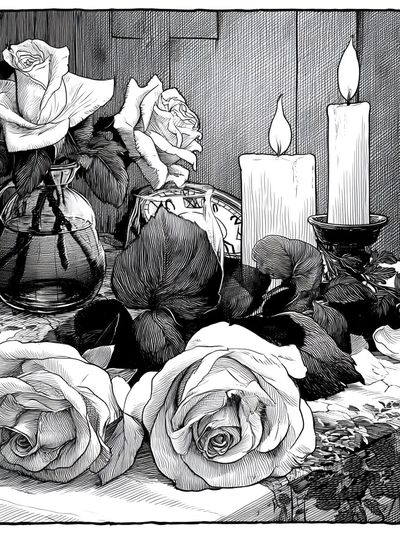 Roses and Candles Ink Print. poster