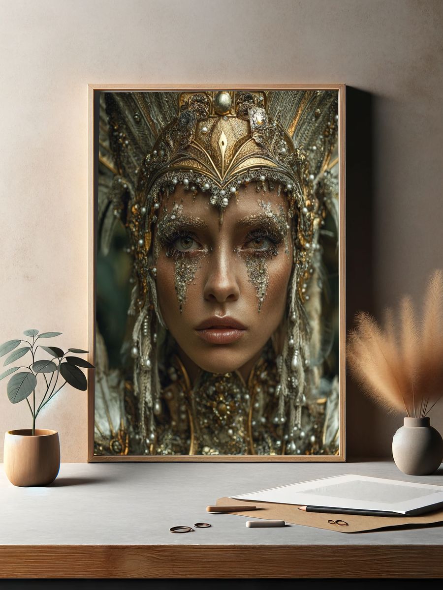 Gilded Feather Portrait Print. — room view 2