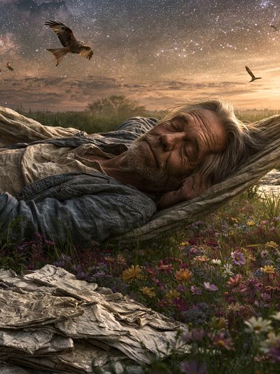 Dreaming Man Under Starry Sky Poster.