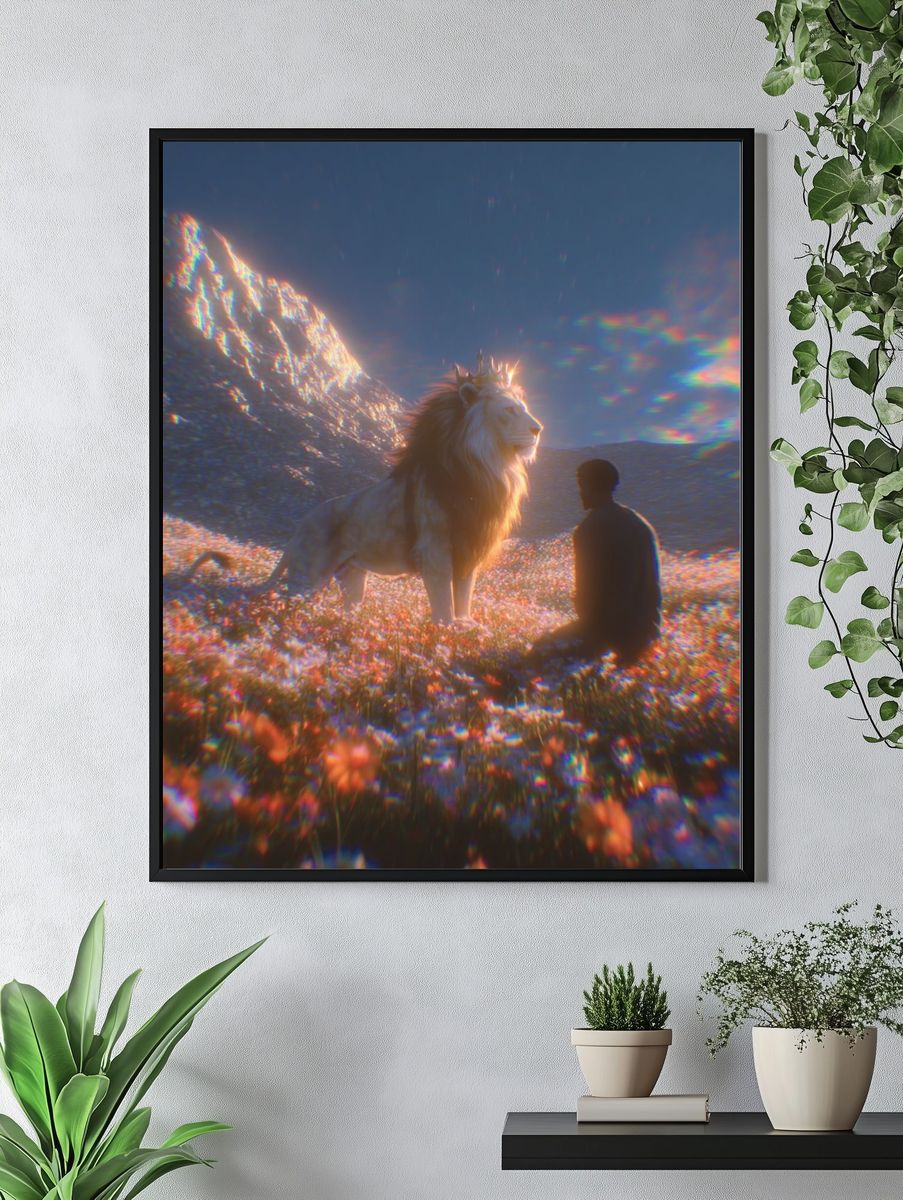 Lion and Seated Figure Surreal Print. — room view 4
