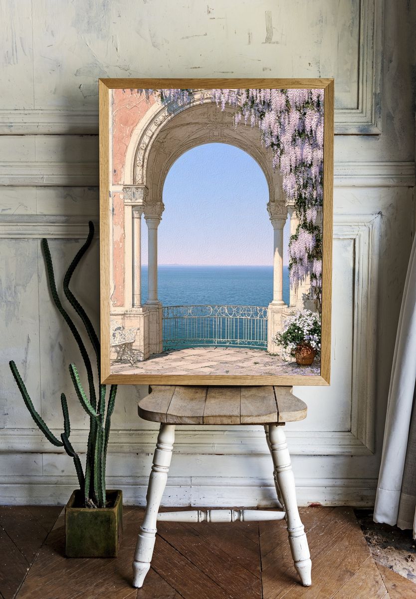 Seaside Arch with Wisteria Print. room preview