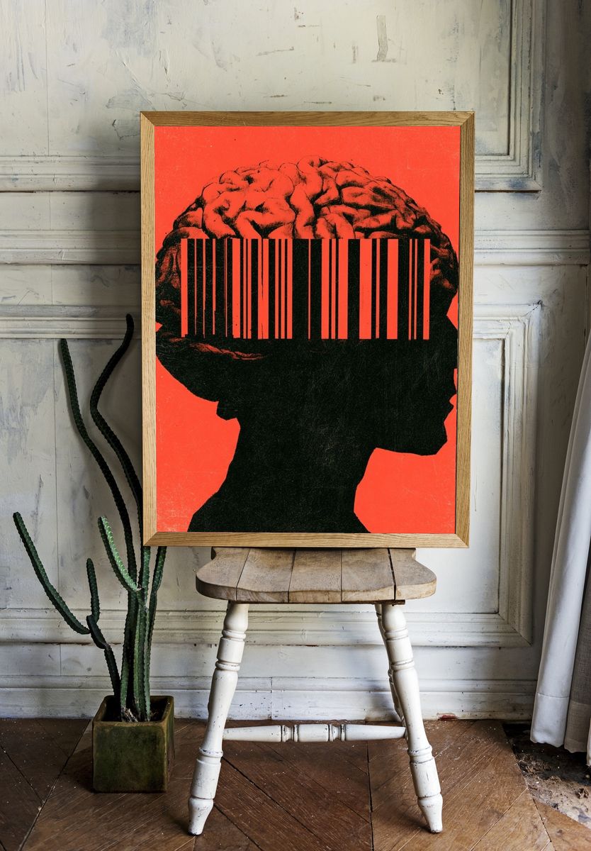 Barcode Brain Silhouette Poster. room preview