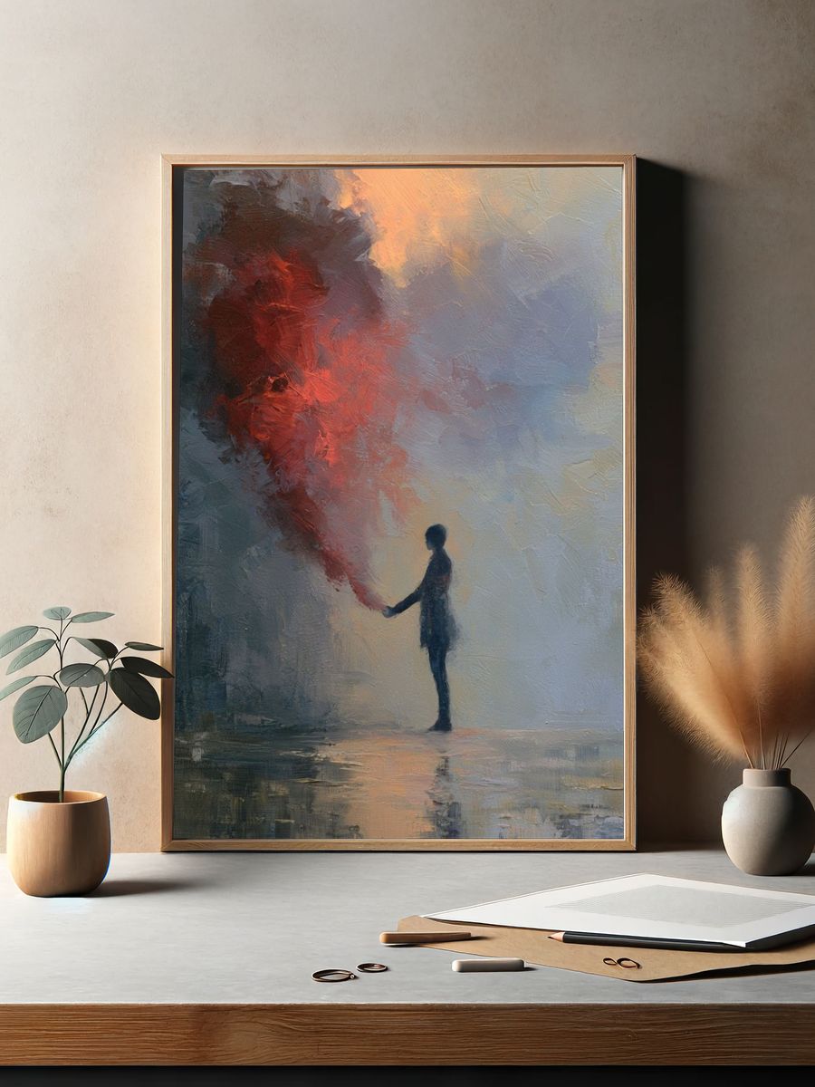 Silhouette with Red Smoke Fine-Art Print. — room view 2