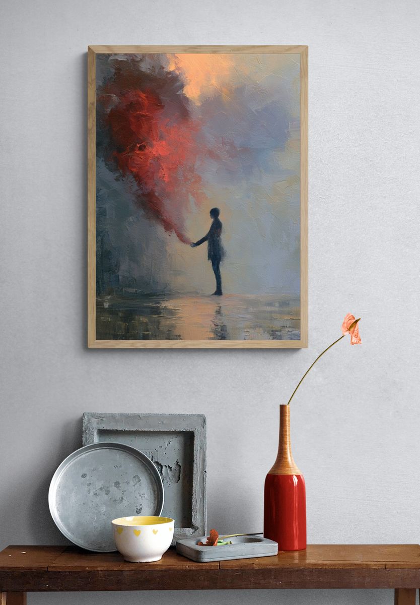 Silhouette with Red Smoke Fine-Art Print. — room view 3