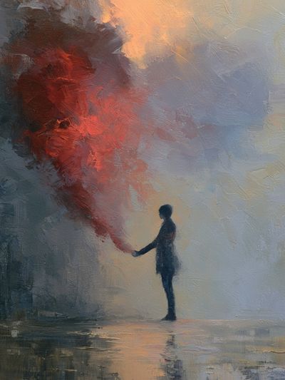 Silhouette with Red Smoke Fine-Art Print. poster