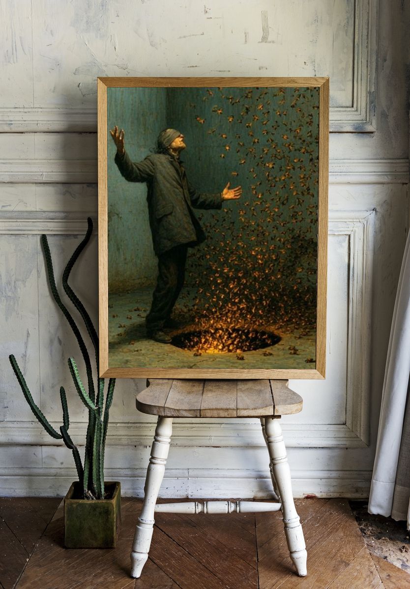 Surreal Man and Swarm Print. — room view 1