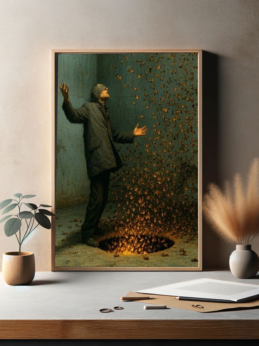 Surreal Man and Swarm Print. — room view 2
