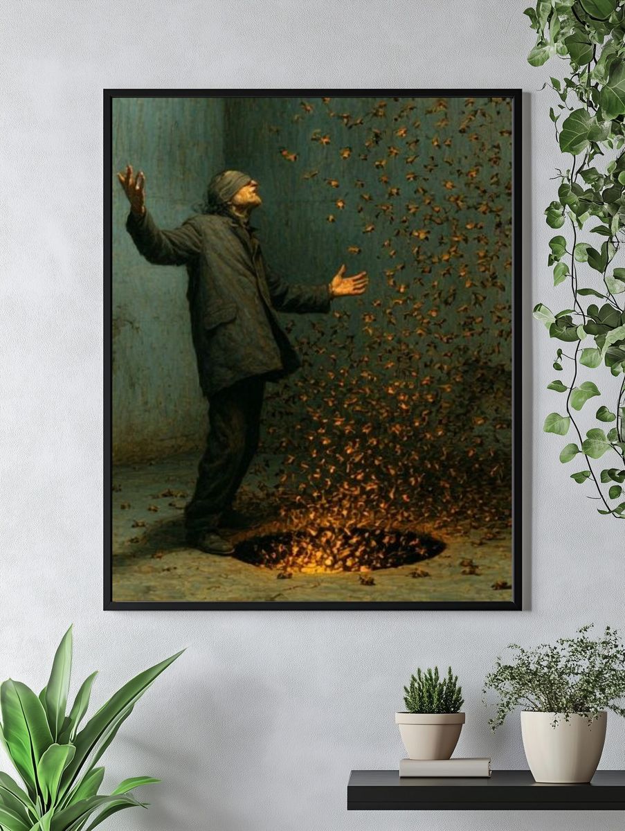 Surreal Man and Swarm Print. — room view 4