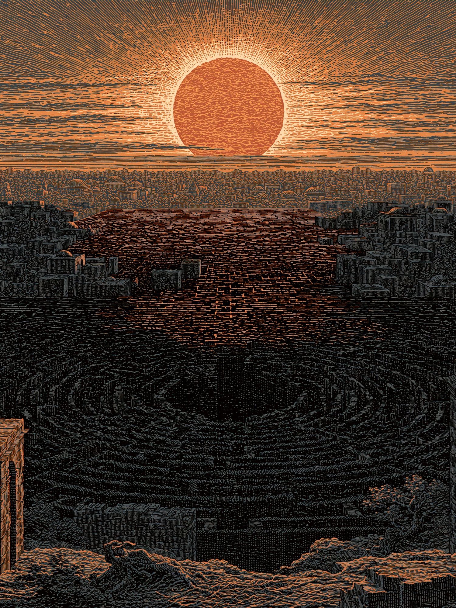 Sunset Over Ancient City Print. poster — fine-art art