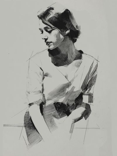 Contemplative Woman Sketch Print. poster